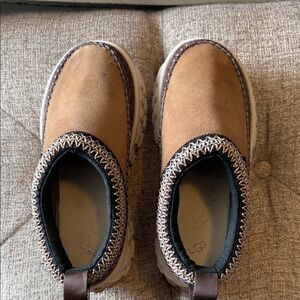 UGG womens Tan Suede Slip-On Sneakers with Decorative Trim